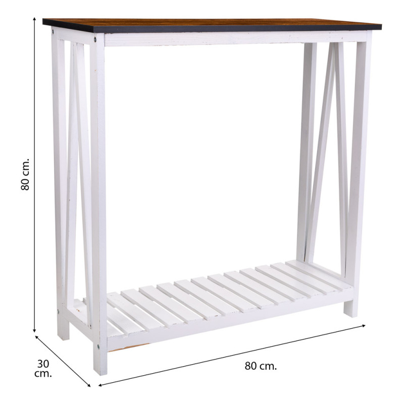Console d’entrée campagne chic blanche et bois naturel 80x30x80 cm Lovila  - 8