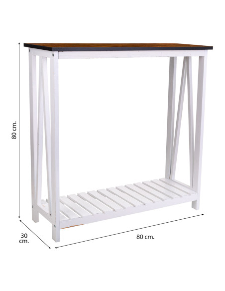 Console d’entrée campagne chic blanche et bois naturel 80x30x80 cm Lovila  - 8