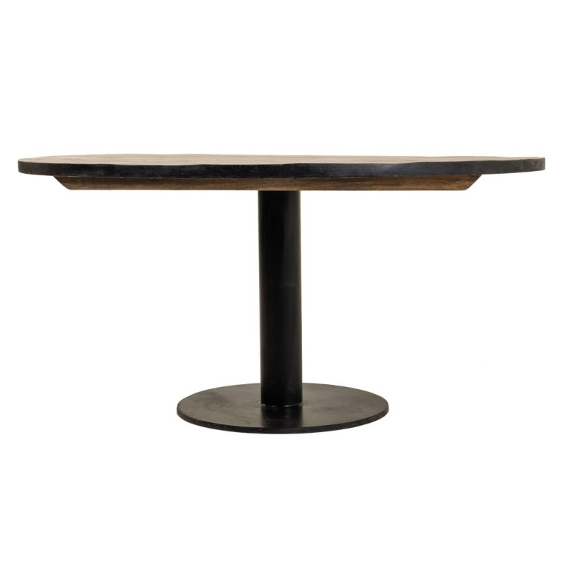 Table basse ronde industrielle en bois massif brun et métal noir Ø90x45 cm Derisa  - 2