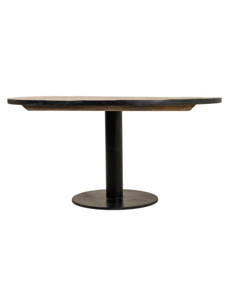 Table basse ronde industrielle en bois massif brun et métal noir Ø90x45 cm Derisa  - 2