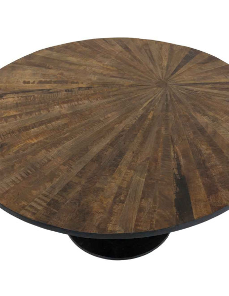 Table basse ronde industrielle en bois massif brun et métal noir Ø90x45 cm Derisa  - 3