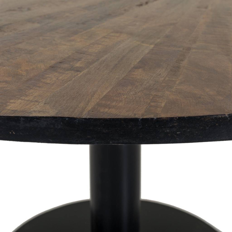 Table basse ronde industrielle en bois massif brun et métal noir Ø90x45 cm Derisa  - 5