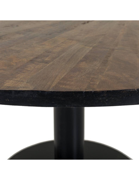 Table basse ronde industrielle en bois massif brun et métal noir Ø90x45 cm Derisa  - 5
