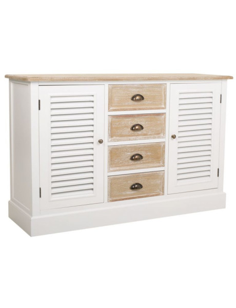 Buffet bas campagne chic blanc et bois de paulownia 124x40x80 cm Ozamio  - 1