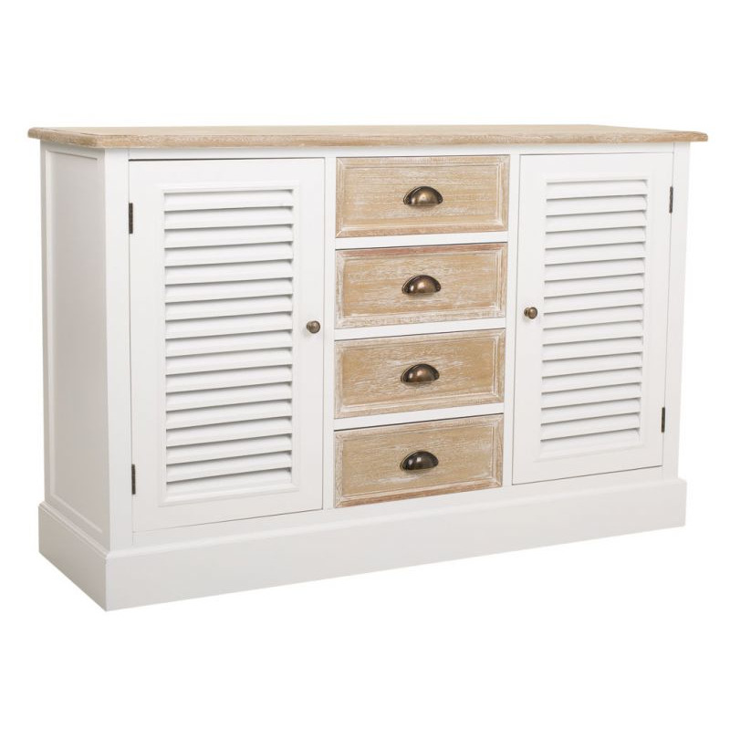 Buffet bas campagne chic blanc et bois de paulownia 124x40x80 cm Ozamio  - 1