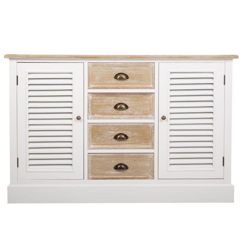 Buffet bas campagne chic blanc et bois de paulownia 124x40x80 cm Ozamio  - 2