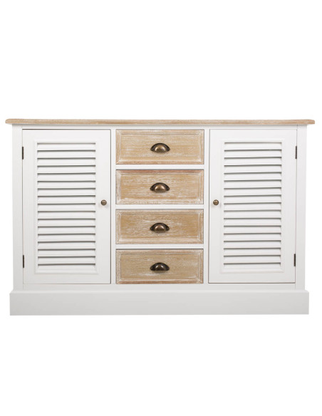 Buffet bas campagne chic blanc et bois de paulownia 124x40x80 cm Ozamio  - 2