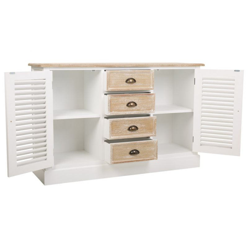 Buffet bas campagne chic blanc et bois de paulownia 124x40x80 cm Ozamio  - 3