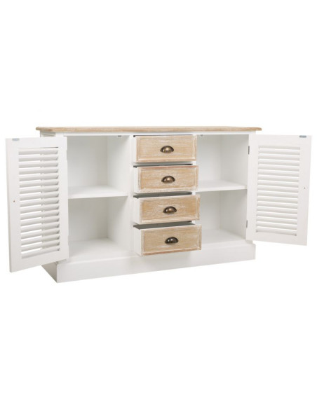 Buffet bas campagne chic blanc et bois de paulownia 124x40x80 cm Ozamio  - 3