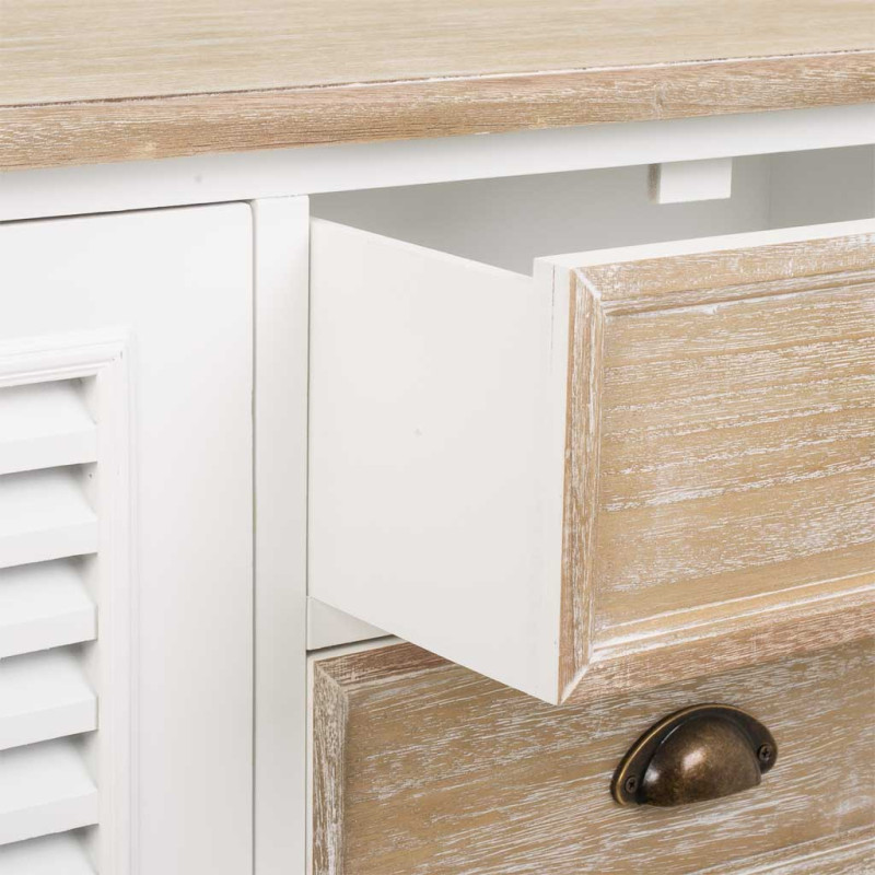 Buffet bas campagne chic blanc et bois de paulownia 124x40x80 cm Ozamio  - 5