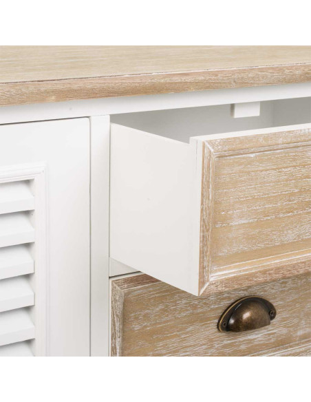 Buffet bas campagne chic blanc et bois de paulownia 124x40x80 cm Ozamio  - 5