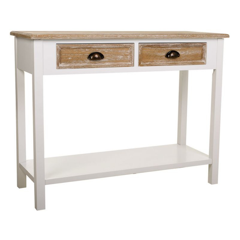 Console d’entrée campagne chic blanc et bois 100x40x78 cm Ozamio  - 1