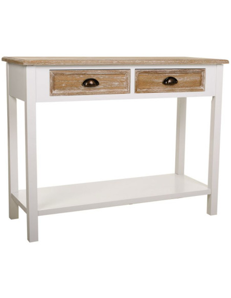 Console d’entrée campagne chic blanc et bois 100x40x78 cm Ozamio  - 1