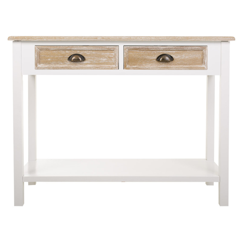 Console d’entrée campagne chic blanc et bois 100x40x78 cm Ozamio  - 2