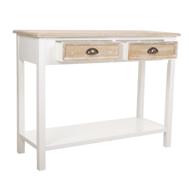 Console d’entrée campagne chic blanc et bois 100x40x78 cm Ozamio  - 3