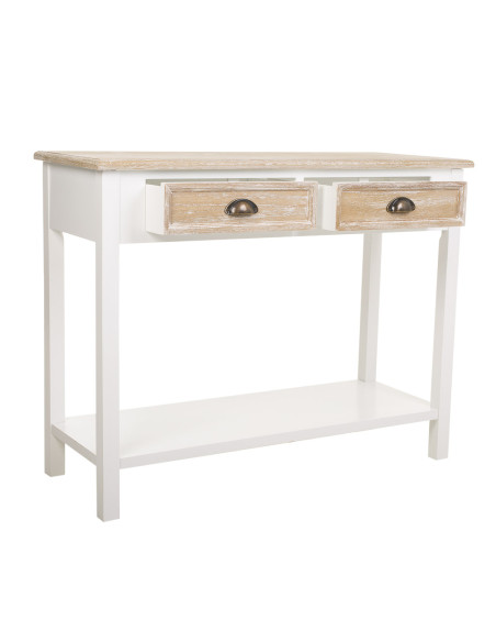 Console d’entrée campagne chic blanc et bois 100x40x78 cm Ozamio  - 3