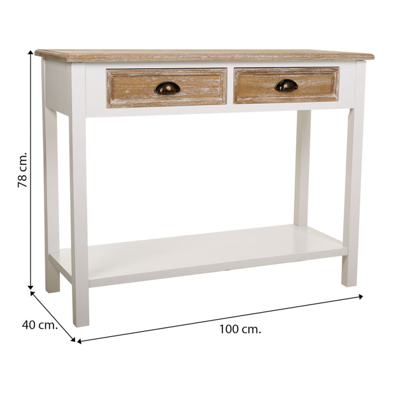 Console d’entrée campagne chic blanc et bois 100x40x78 cm Ozamio  - 7