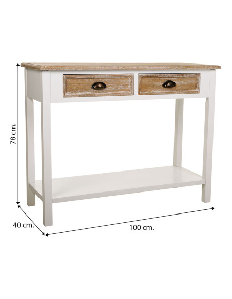 Console d’entrée campagne chic blanc et bois 100x40x78 cm Ozamio  - 7