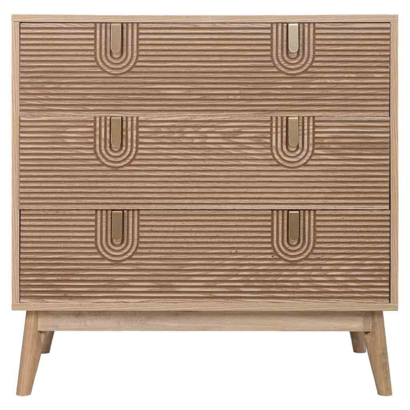 Commode 3 tiroirs placage frêne brun 80x39x80 cm Vireva  - 2
