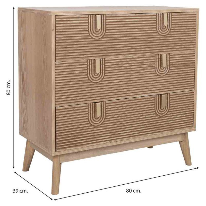 Commode 3 tiroirs placage frêne brun 80x39x80 cm Vireva  - 9