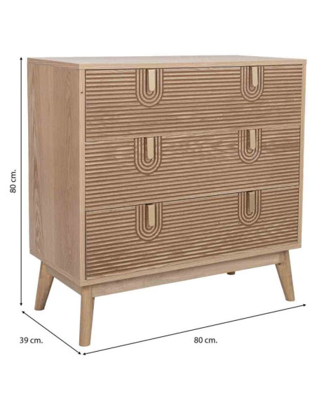 Commode 3 tiroirs placage frêne brun 80x39x80 cm Vireva  - 9