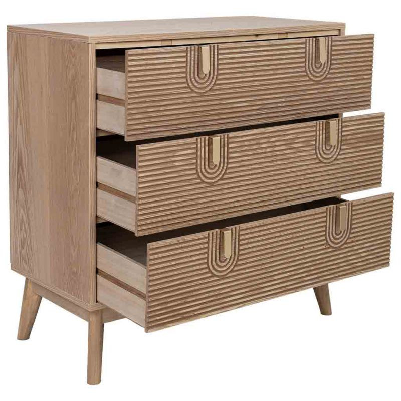 Commode 3 tiroirs placage frêne brun 80x39x80 cm Vireva  - 3