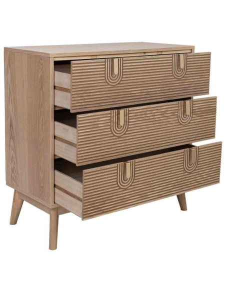 Commode 3 tiroirs placage frêne brun 80x39x80 cm Vireva  - 3