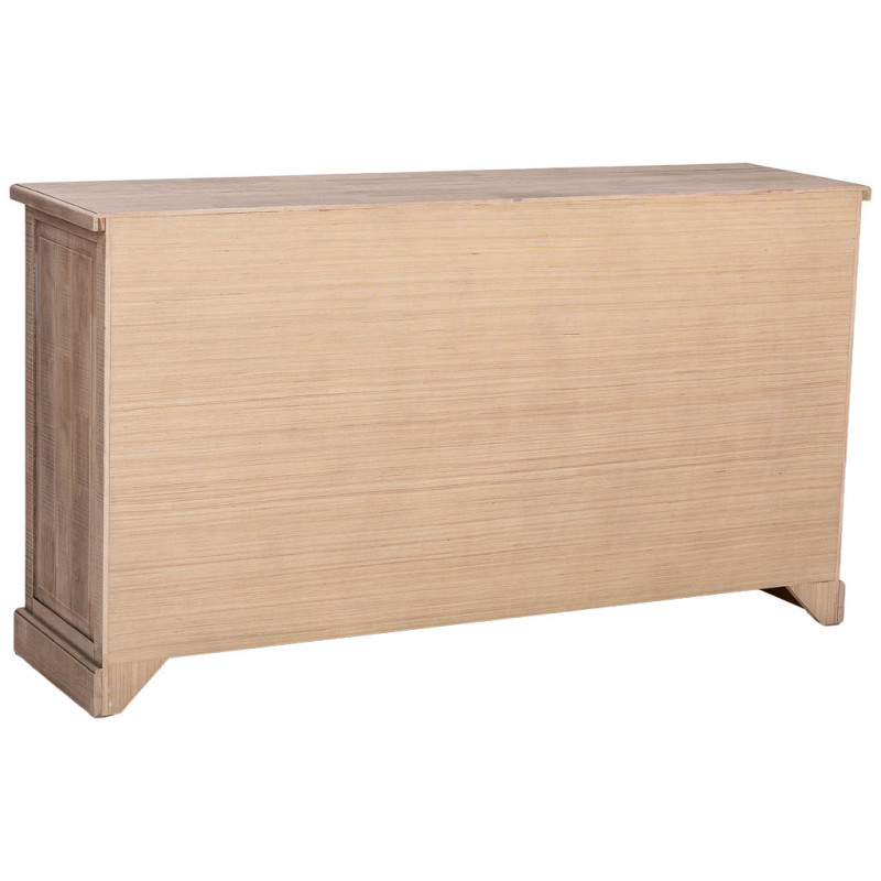 Buffet vitrine 2 portes 3 tiroirs bois d’hévéa brun 150x40x83 cm Ozabio  - 5