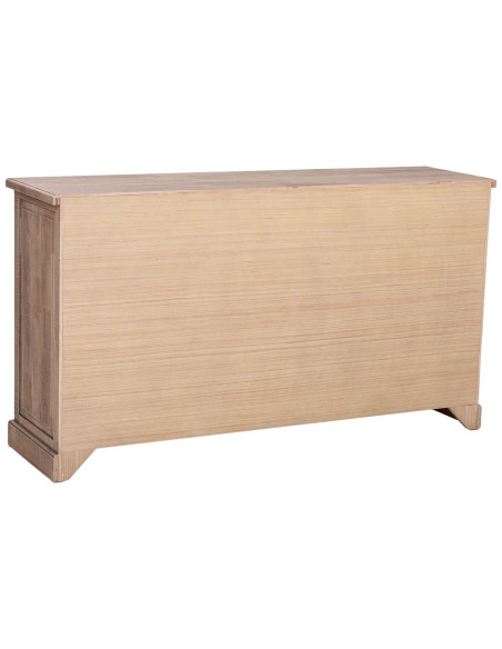 Buffet vitrine 2 portes 3 tiroirs bois d’hévéa brun 150x40x83 cm Ozabio  - 5