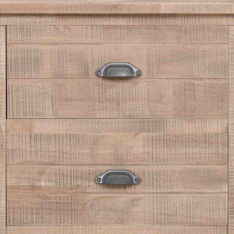 Buffet vitrine 2 portes 3 tiroirs bois d’hévéa brun 150x40x83 cm Ozabio  - 7