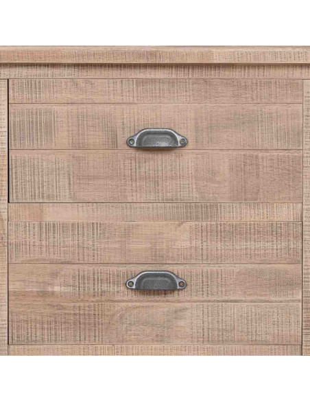 Buffet vitrine 2 portes 3 tiroirs bois d’hévéa brun 150x40x83 cm Ozabio  - 7