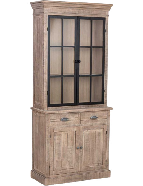 Vaisselier vitrine 4 portes 2 tiroirs hévéa brun 87x40x198 cm Ozabio  - 1