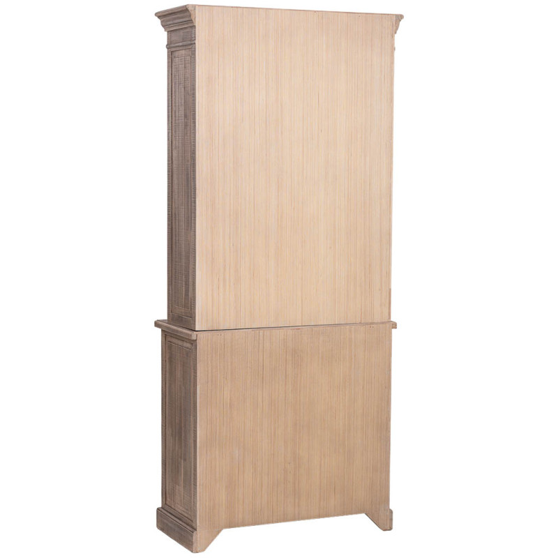 Vaisselier vitrine 4 portes 2 tiroirs hévéa brun 87x40x198 cm Ozabio  - 4