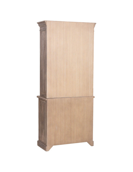 Vaisselier vitrine 4 portes 2 tiroirs hévéa brun 87x40x198 cm Ozabio  - 4