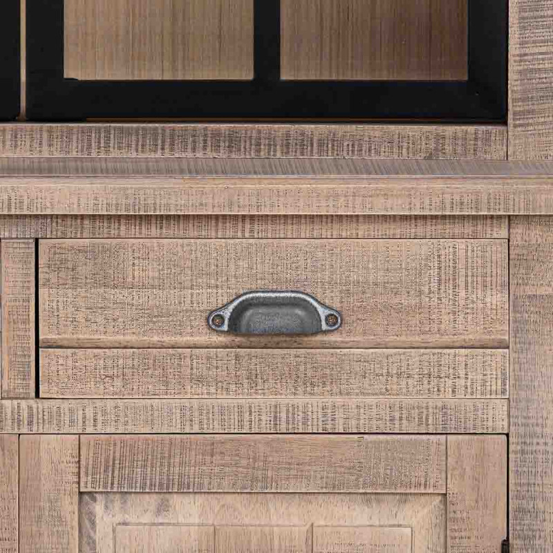 Vaisselier vitrine 4 portes 2 tiroirs hévéa brun 87x40x198 cm Ozabio  - 7