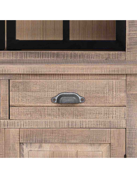 Vaisselier vitrine 4 portes 2 tiroirs hévéa brun 87x40x198 cm Ozabio  - 7