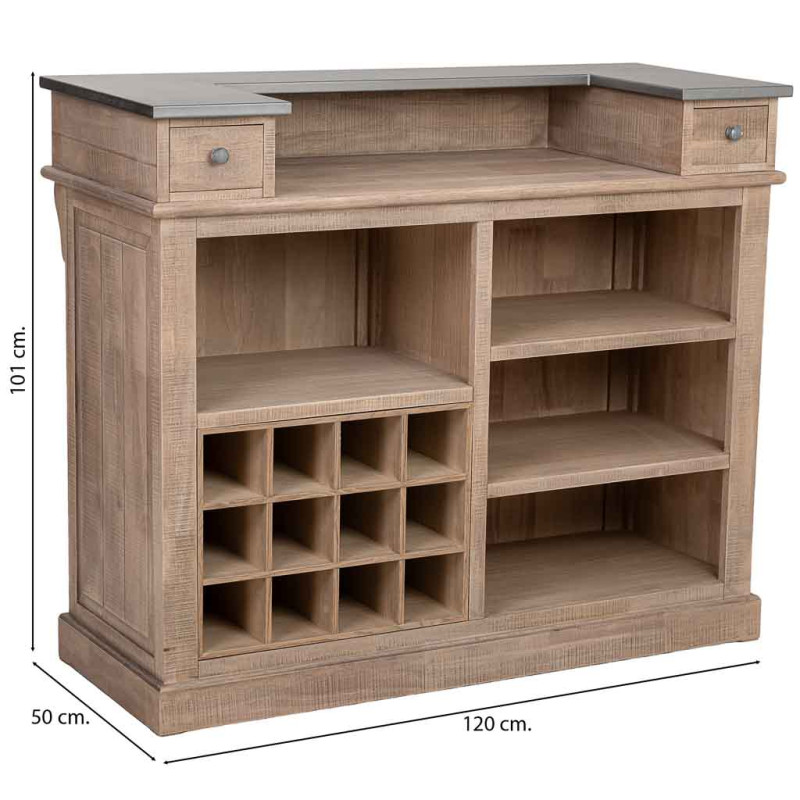 Meuble bar bois brun 2 tiroirs 101x50x120 cm Ozabio  - 9