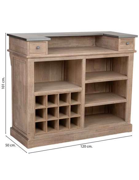 Meuble bar bois brun 2 tiroirs 101x50x120 cm Ozabio  - 9