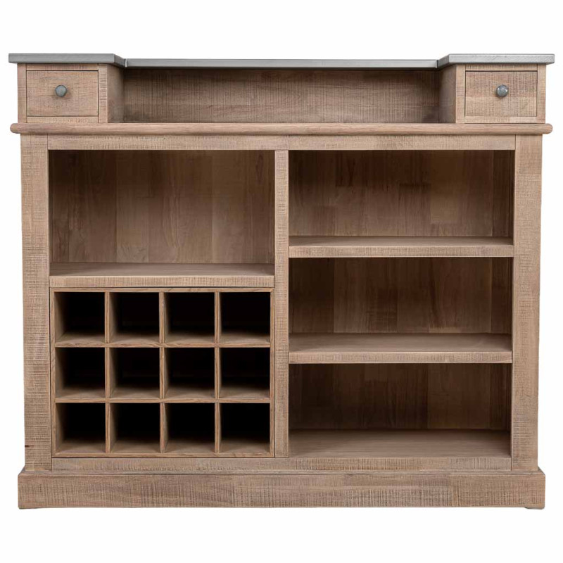 Meuble bar bois brun 2 tiroirs 101x50x120 cm Ozabio  - 3