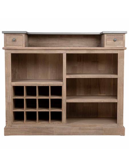 Meuble bar bois brun 2 tiroirs 101x50x120 cm Ozabio  - 3