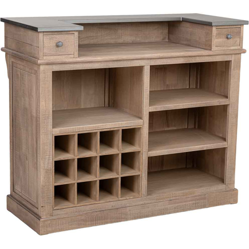 Meuble bar bois brun 2 tiroirs 101x50x120 cm Ozabio  - 1