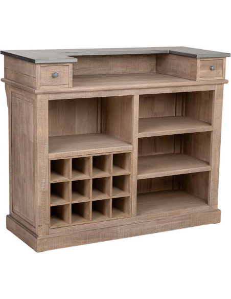 Meuble bar bois brun 2 tiroirs 101x50x120 cm Ozabio  - 1