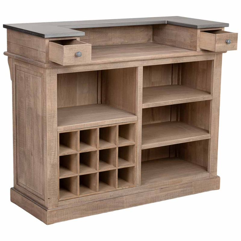 Meuble bar bois brun 2 tiroirs 101x50x120 cm Ozabio  - 4