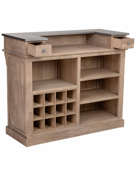 Meuble bar bois brun 2 tiroirs 101x50x120 cm Ozabio  - 4