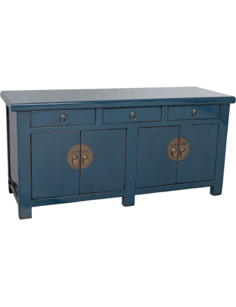 Buffet 4 portes 3 tiroirs bois bleu indigo 130x46x62 cm Azesia  - 1