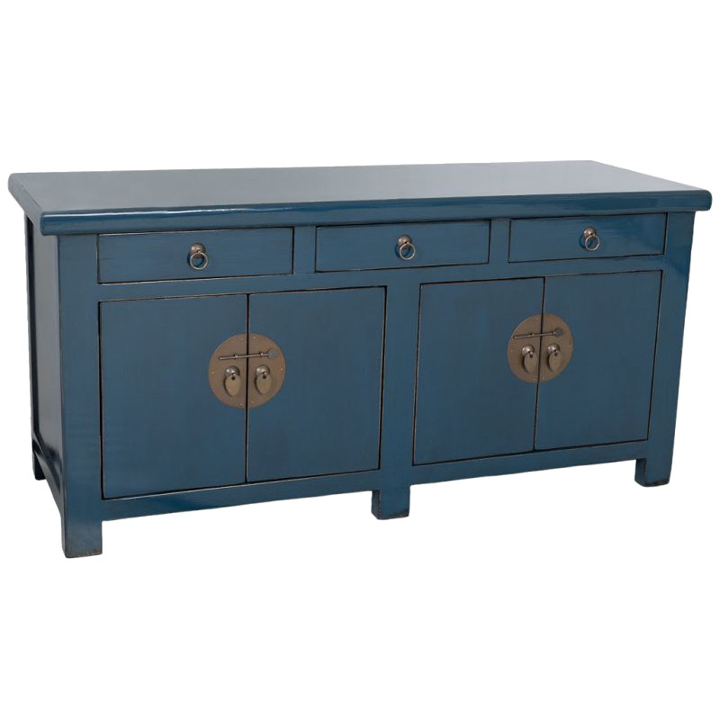 Buffet 4 portes 3 tiroirs bois bleu indigo 130x46x62 cm Azesia  - 1