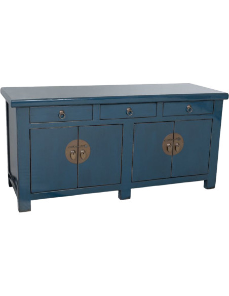 Buffet 4 portes 3 tiroirs bois bleu indigo 130x46x62 cm Azesia  - 1