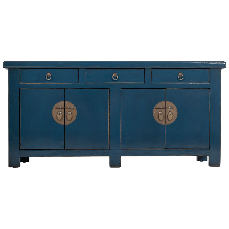 Buffet 4 portes 3 tiroirs bois bleu indigo 130x46x62 cm Azesia  - 2