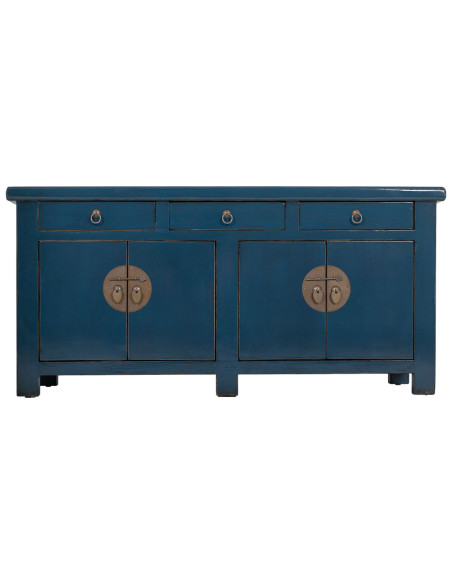 Buffet 4 portes 3 tiroirs bois bleu indigo 130x46x62 cm Azesia  - 2