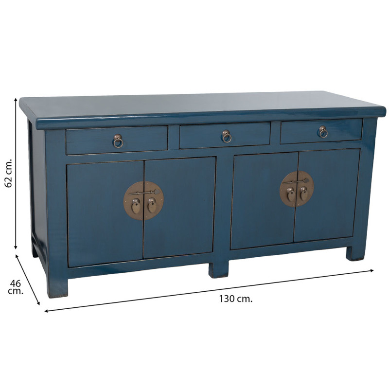 Buffet 4 portes 3 tiroirs bois bleu indigo 130x46x62 cm Azesia  - 11